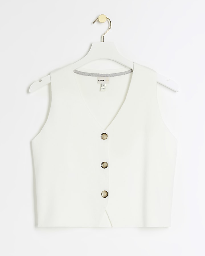 Petite cream knit waistcoat River Island