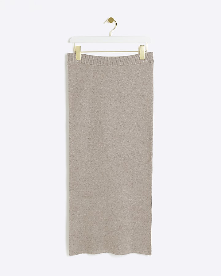 Petite beige knit maxi skirt