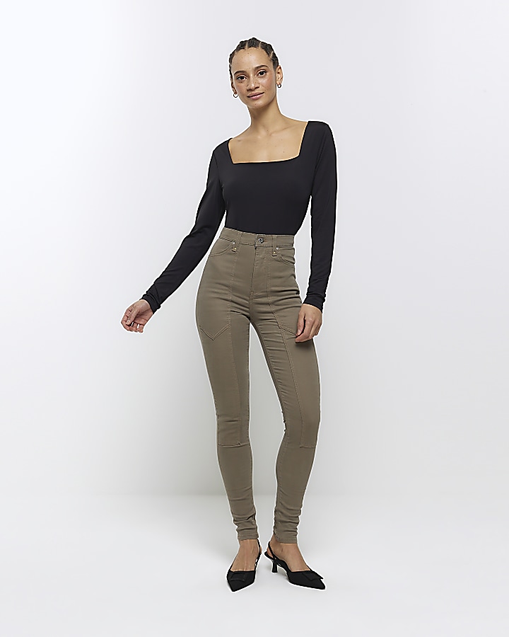 Classic High Waist Skinny Jeans - Khaki