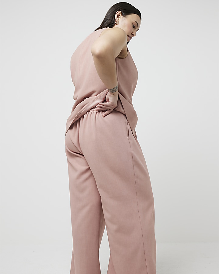 Plus pink pleated wide leg trousers