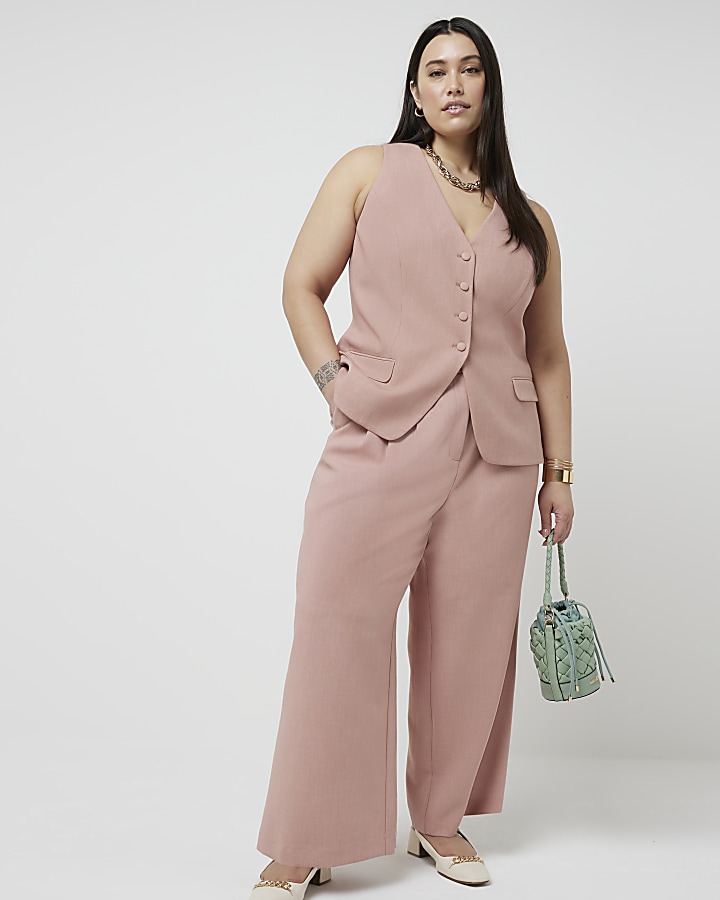 Plus pink pleated wide leg trousers