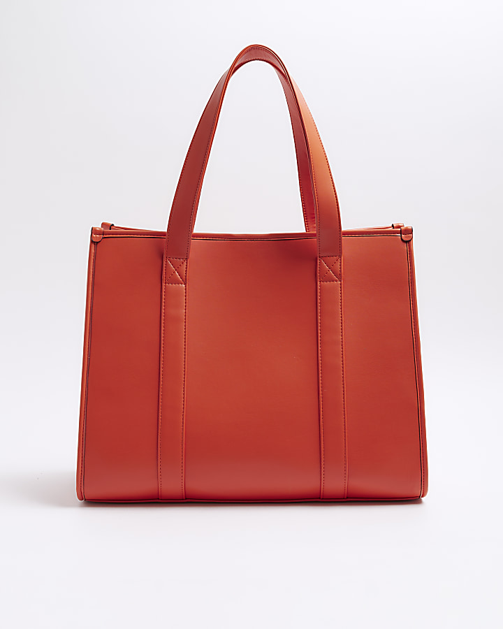 Red faux leather embossed shopper bag