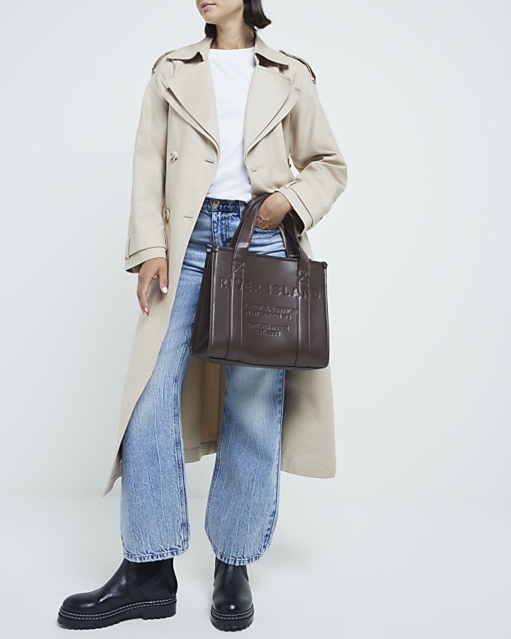 Brown embossed cross body tote bag River Island