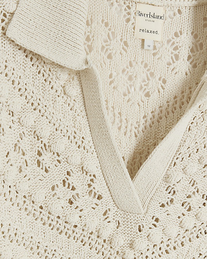 Cream crochet collared jumper River Island