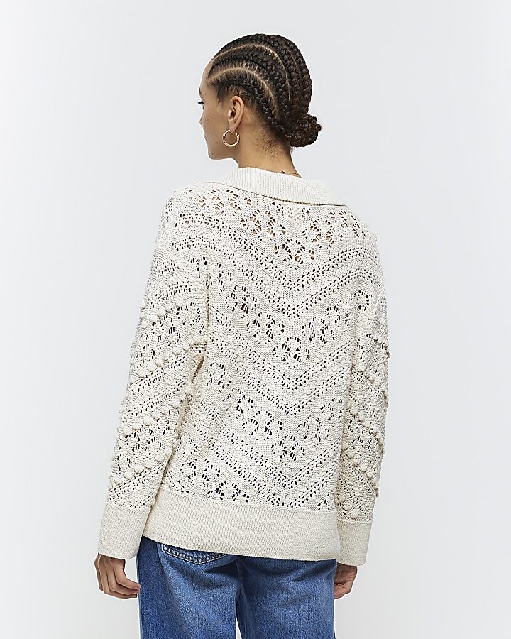 Cream crochet collared jumper River Island