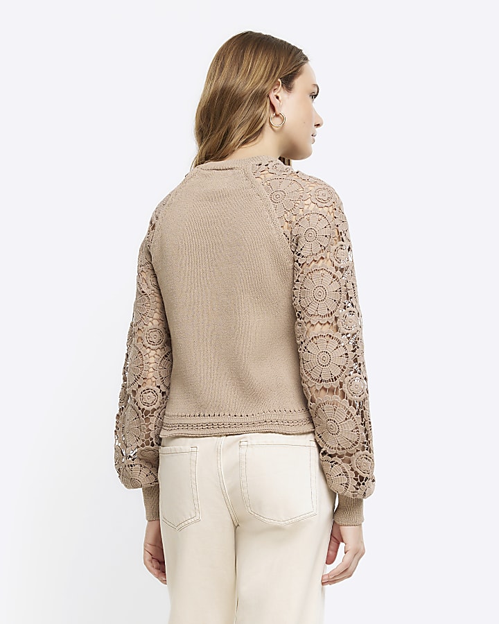 Brown lace long sleeve jumper