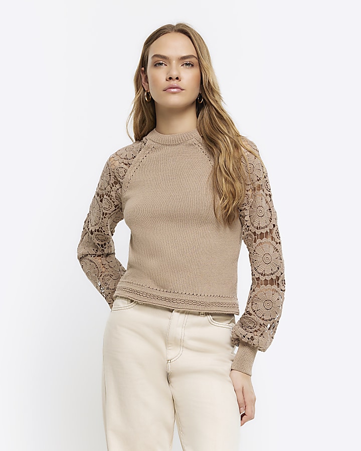 Brown lace long sleeve jumper