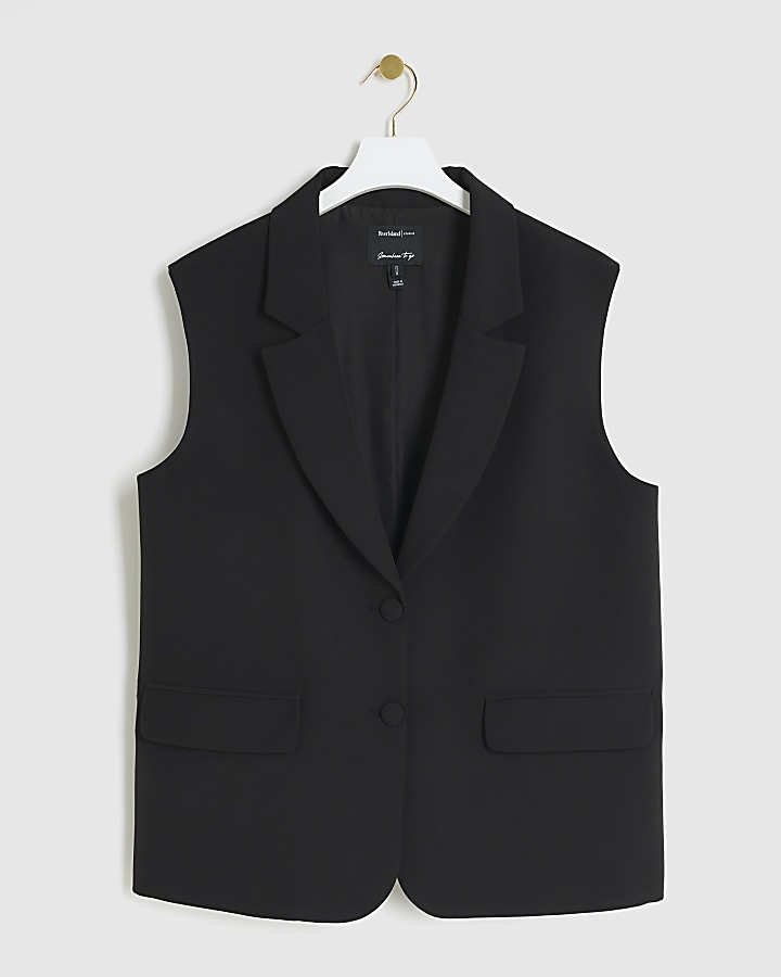 Black collar V-neck waistcoat | River Island