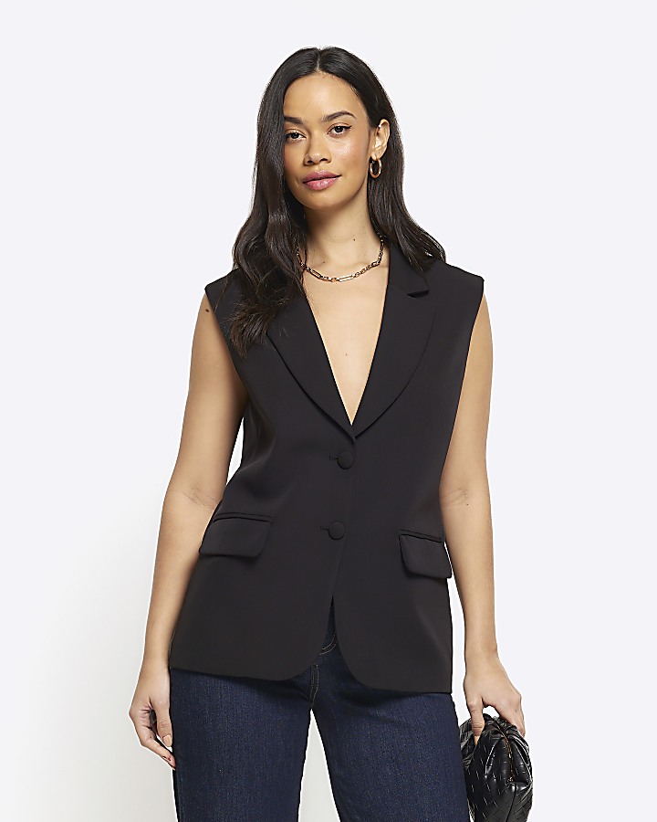 Black collar V-neck waistcoat