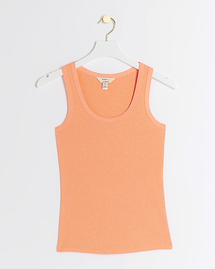 Orange fluorescent scoop neck vest top