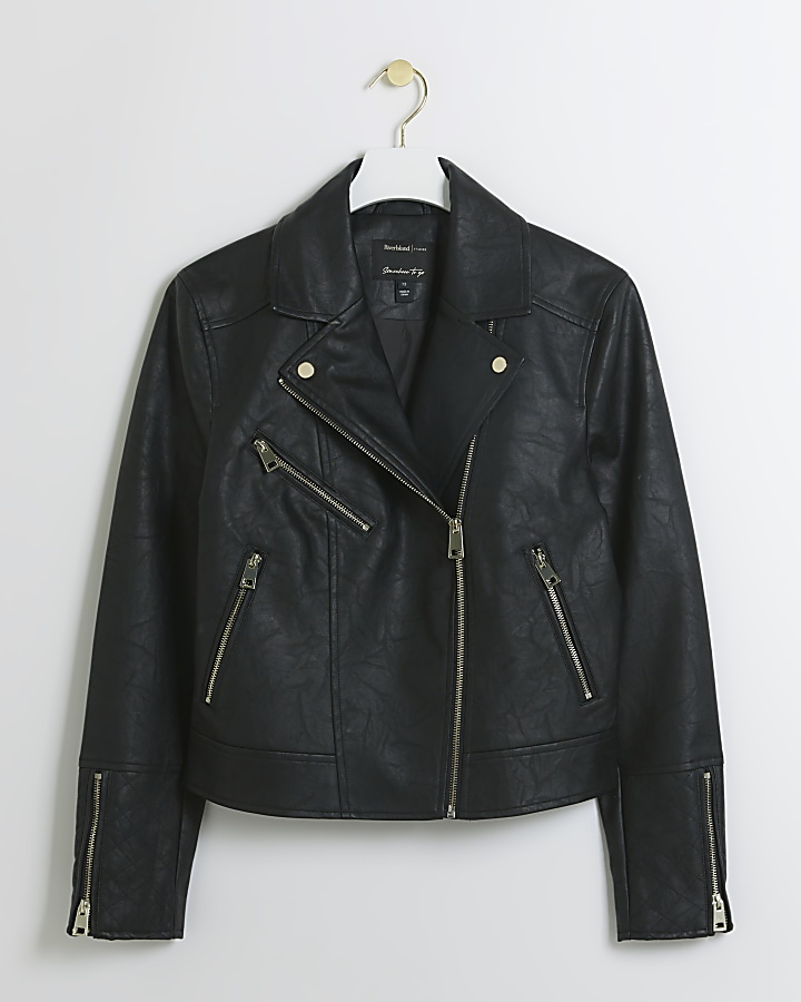 Black diamond quilted cuff biker jacket