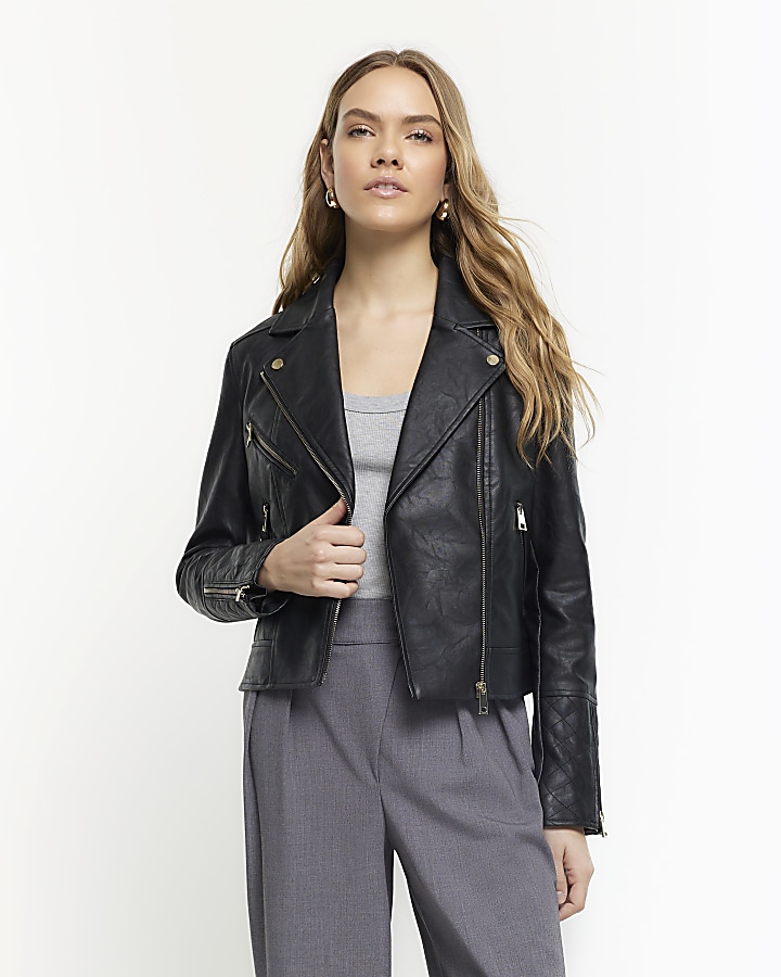 Diamond Quilted Faux-Leather Jacket