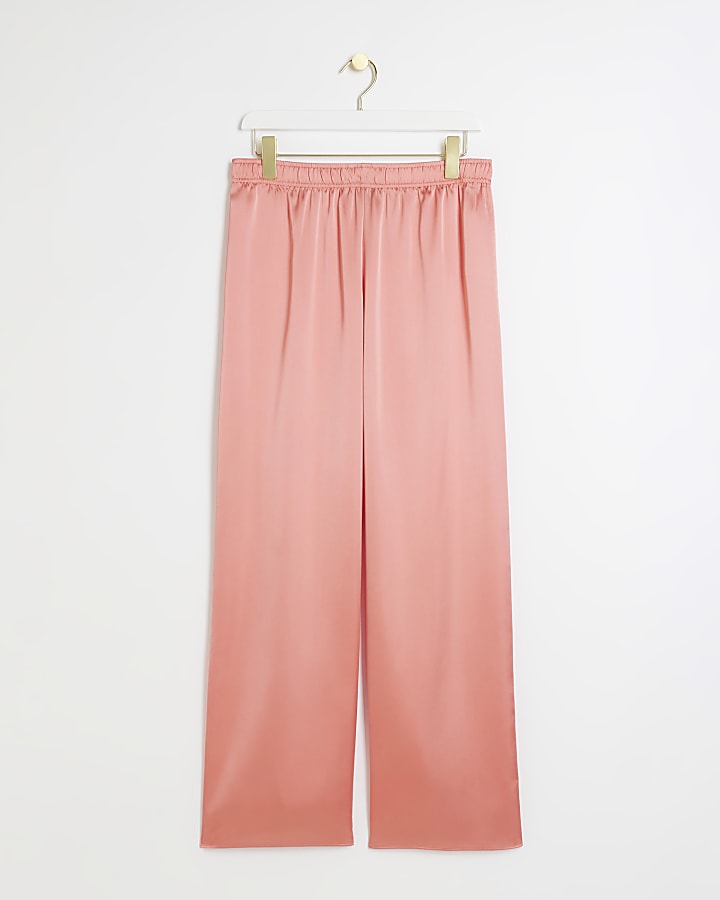 Coral satin pull on wide leg trousers