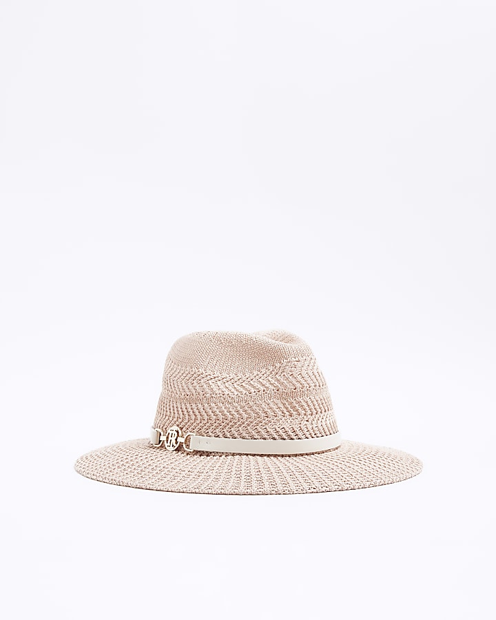 Pink crochet fedora hat