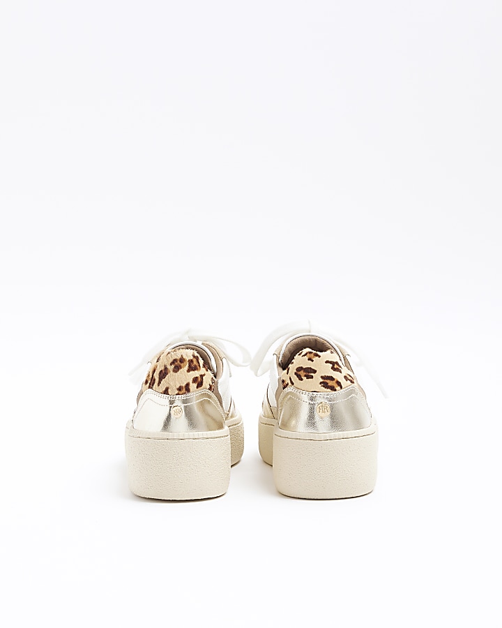 Gold panel leather leopard print trainers