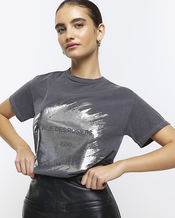 Grey foil graphic t-shirt