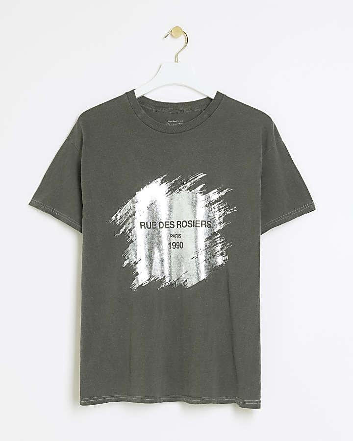 Grey foil graphic t-shirt