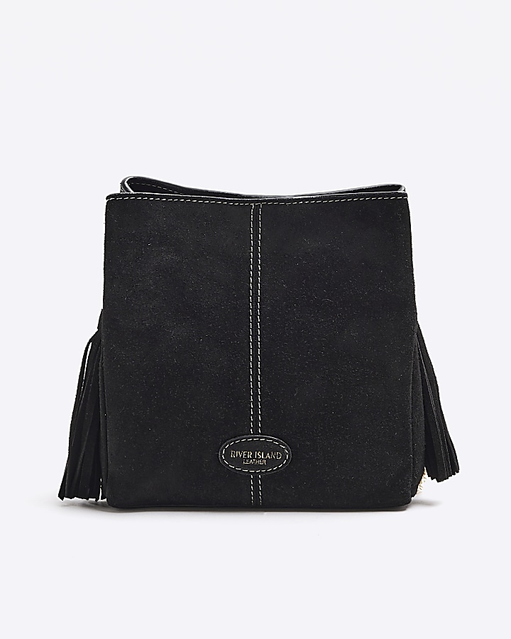 Black suede chain strap tote bag