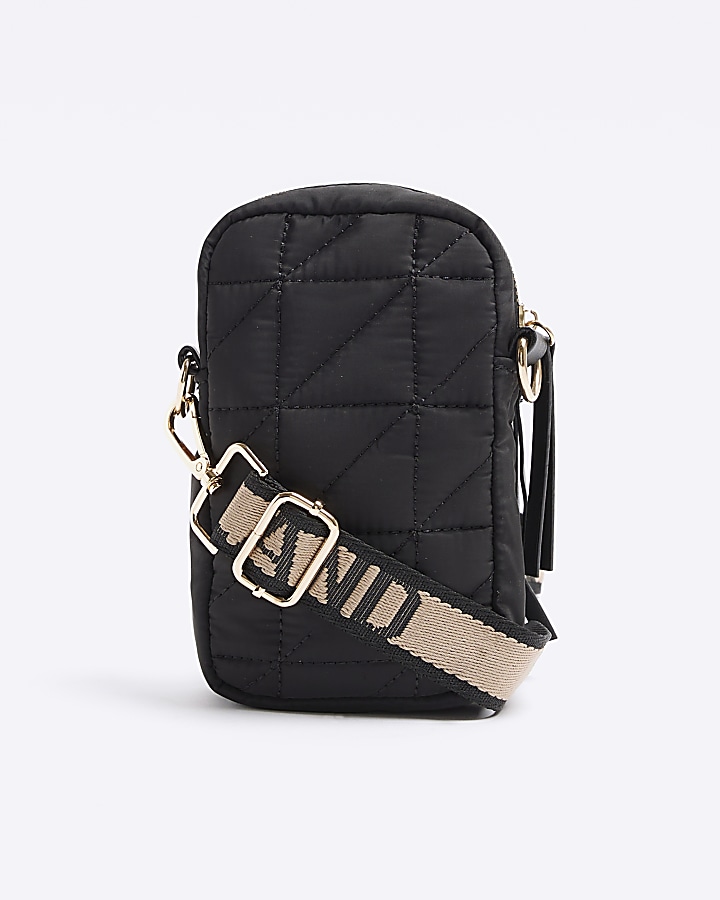 Black quilted pouch phone cross body bag