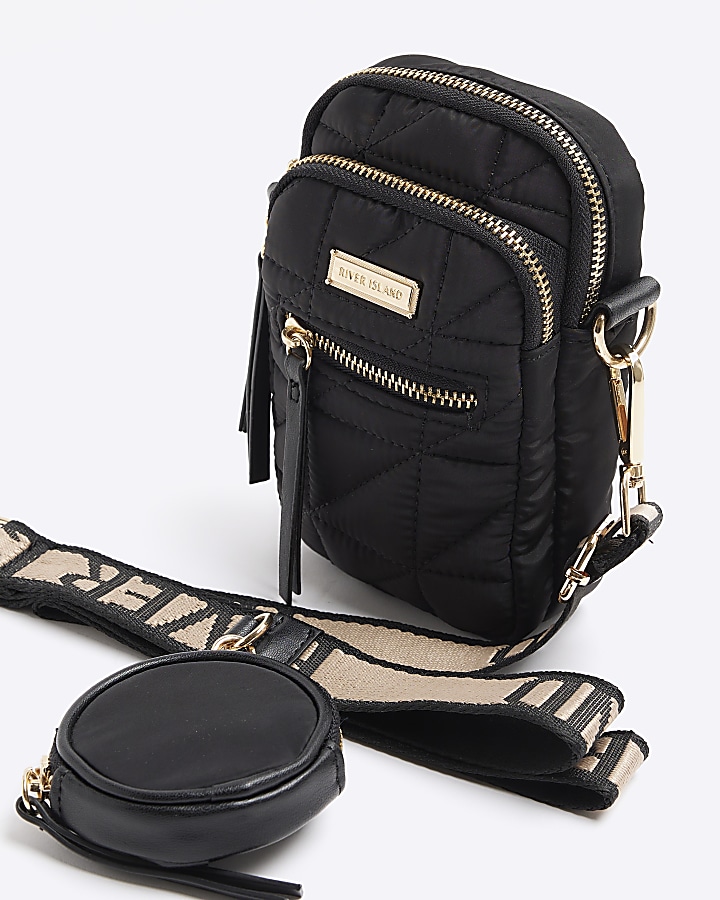Black quilted pouch phone cross body bag