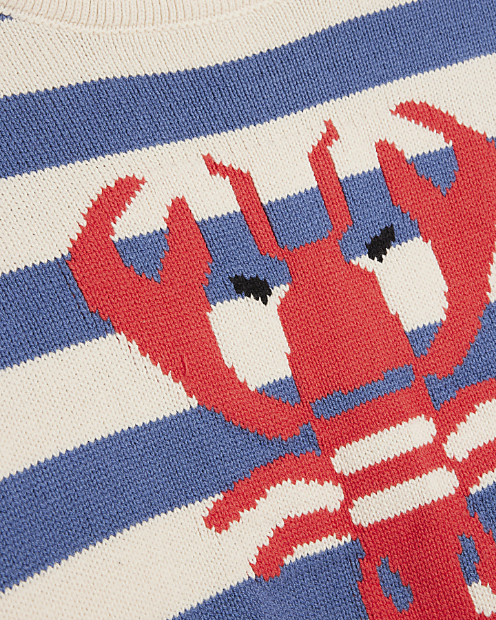 Blue stripe lobster embroidered jumper