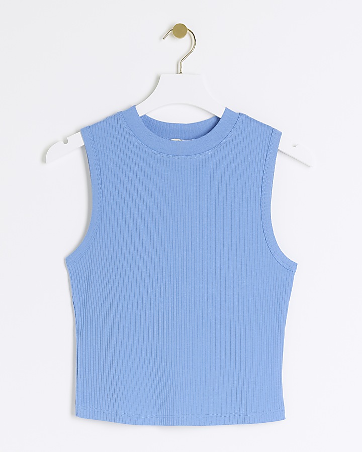 Blue rib tank top River Island