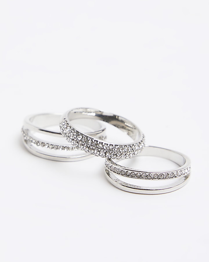 Silver Diamante rings multipack