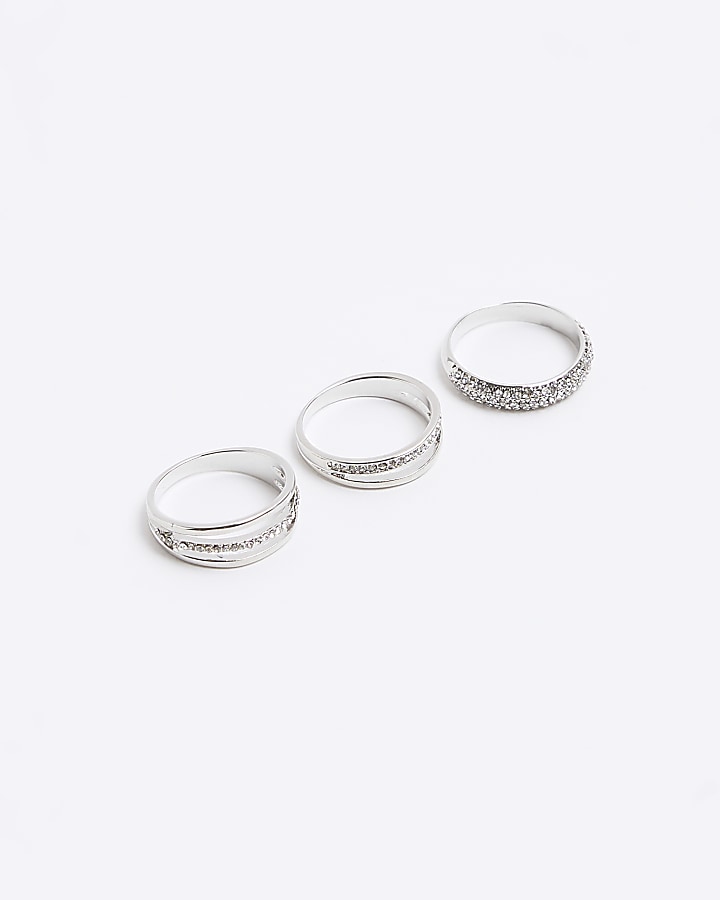 Silver Diamante rings multipack