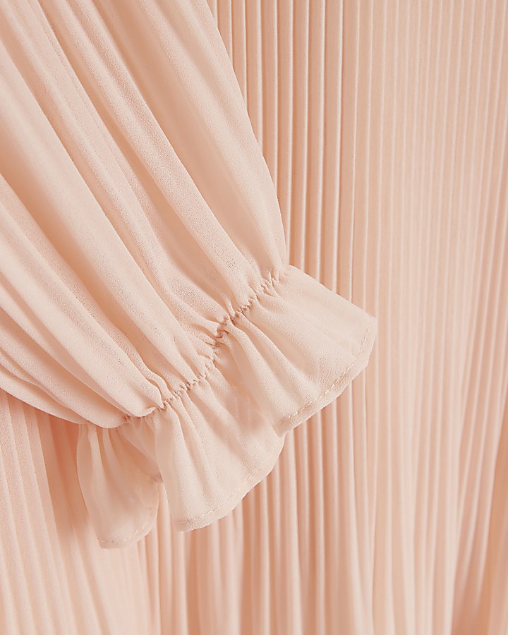 Pink plisse lace hem shift mini dress