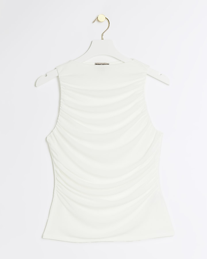 White mesh ruched top