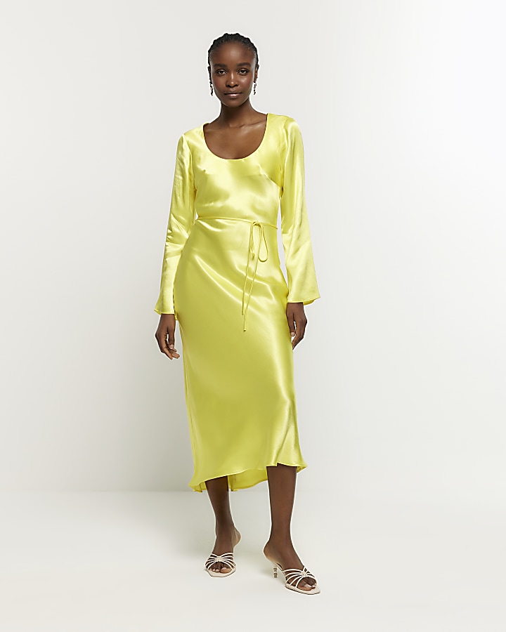 Long yellow shop satin dress