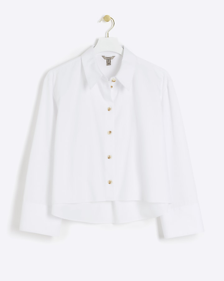 White crop long sleeve shirt