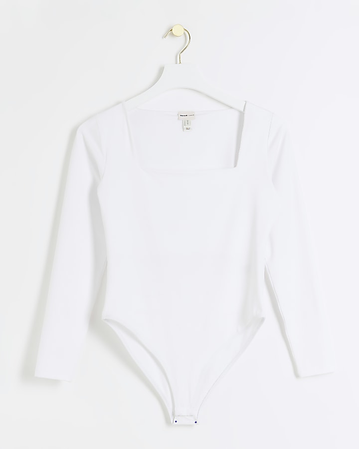 Petite white long sleeve bodysuit