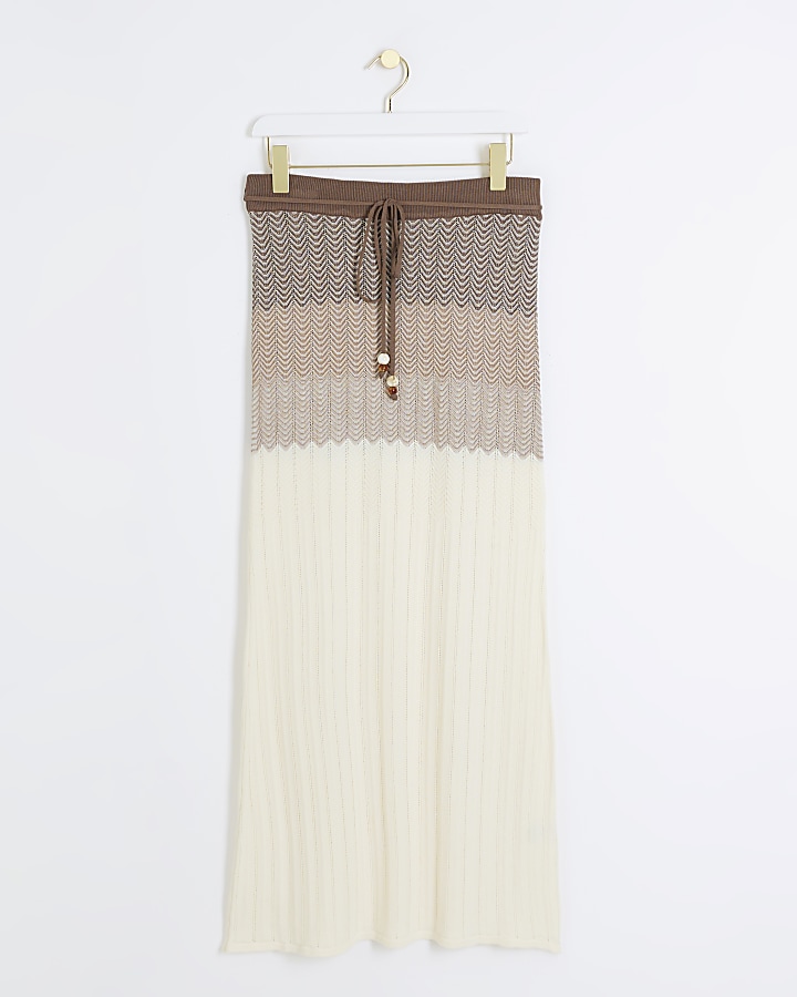 Beige knit stripe maxi skirt