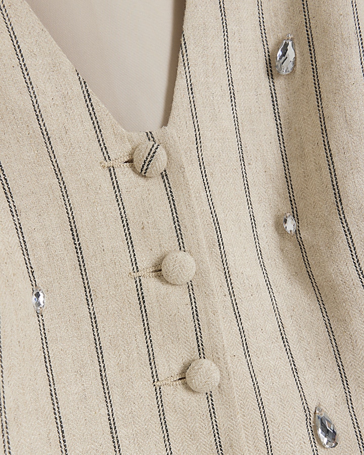 Cream Stripe Embellished Waistcoat