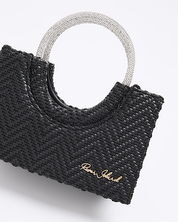 Black weave diamante handle bag