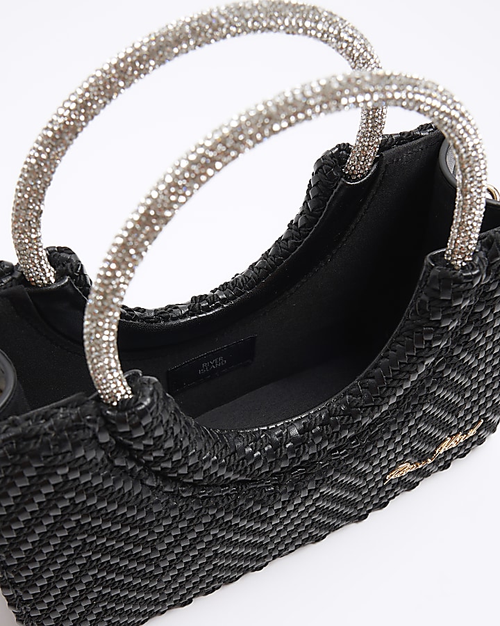Black weave diamante handle bag