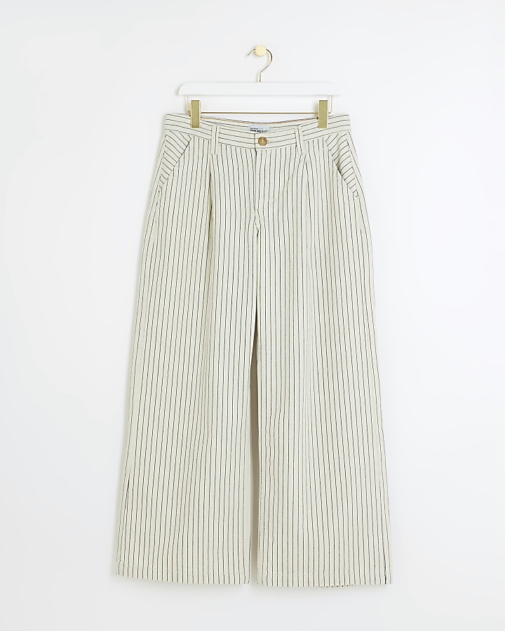Petite white high waisted stripe loose jeans