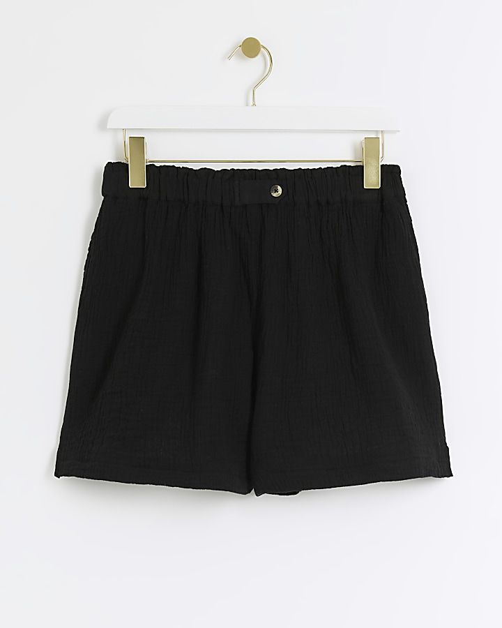 Black elasticated shorts | River Island