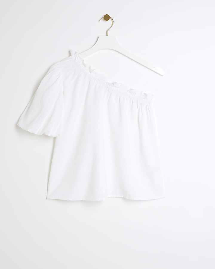 White linen blend one shoulder top