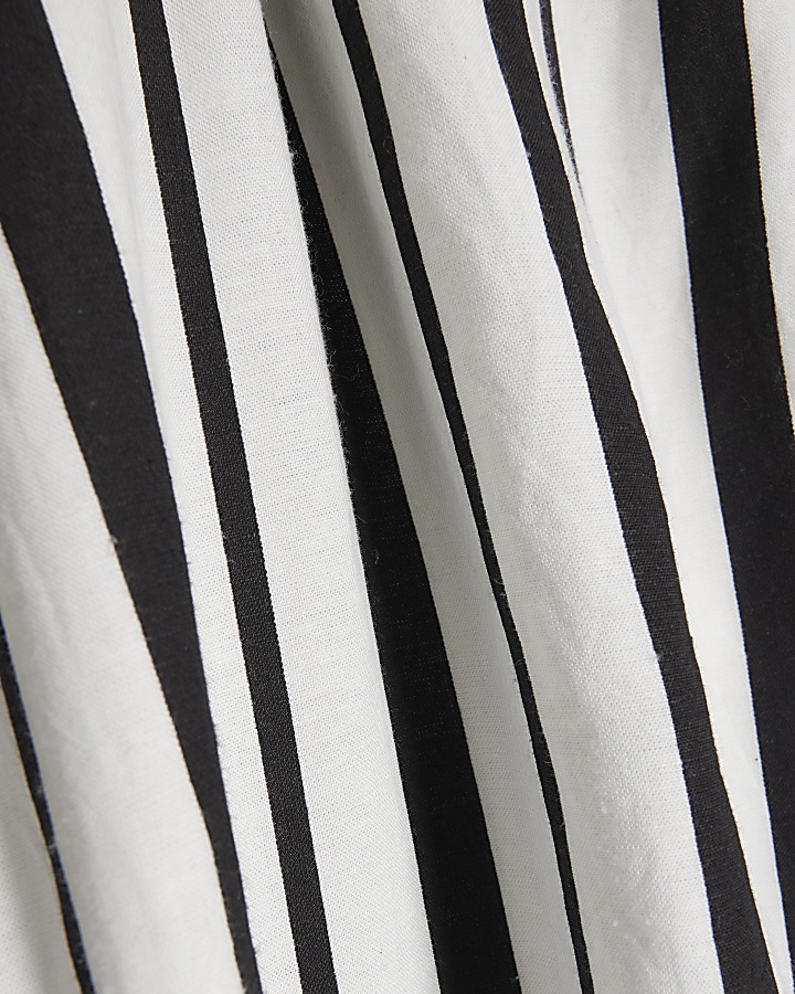 Black linen blend stripe shift midi dress