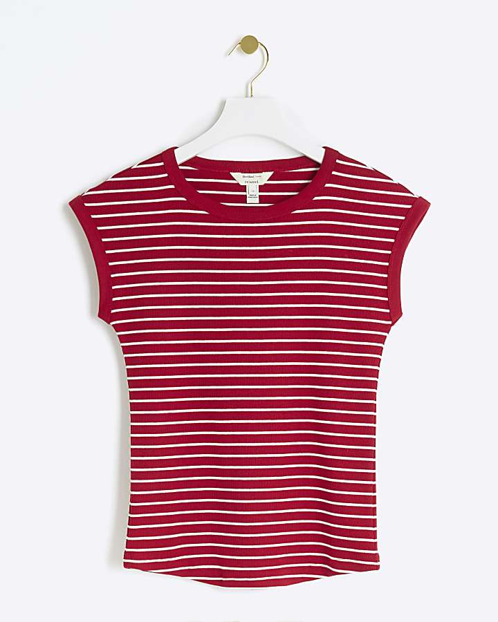 Red rib stripe t-shirt