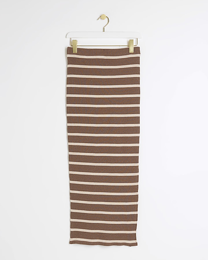 Brown ribbed stripe maxi skirt
