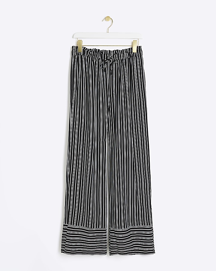 Black Pleated Side Stripe Wide Leg Trousers