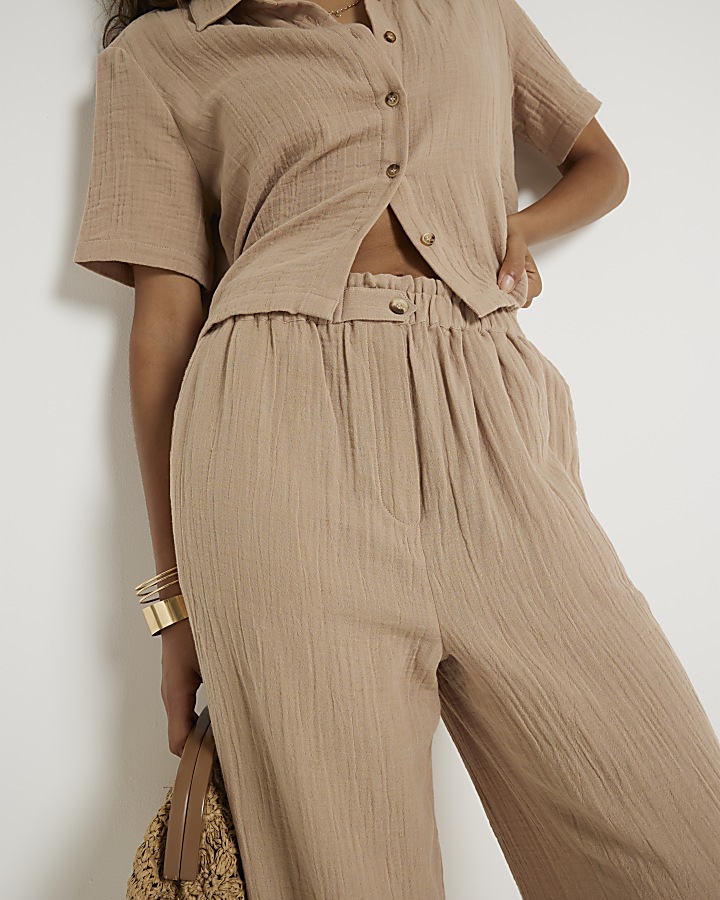 Petite Beige Textured Trousers