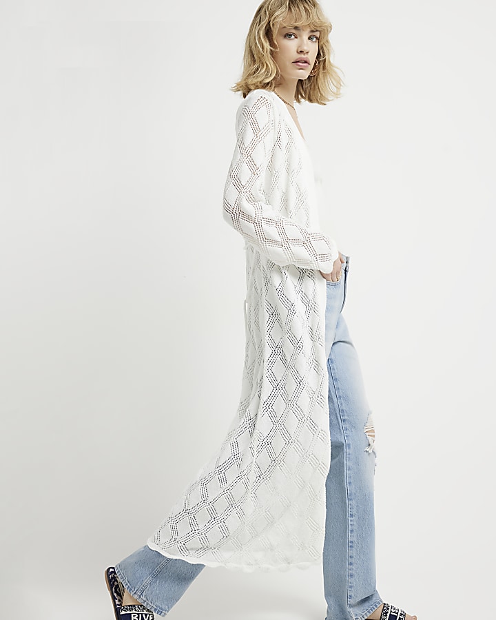 White crochet maxi cardigan