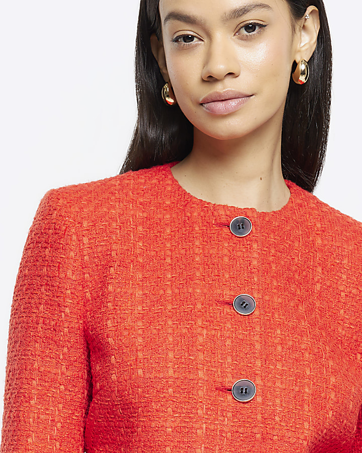 Red Boucle Crop Trophy Jacket