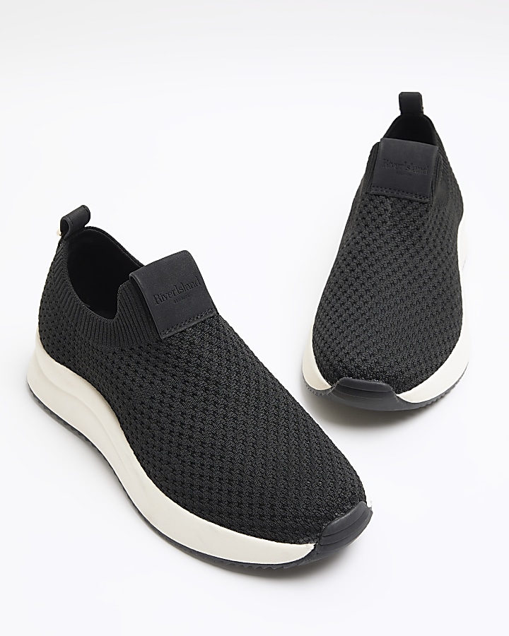 Black Knitted Slip on Trainers