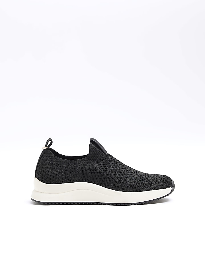 Black Knitted Slip on Trainers