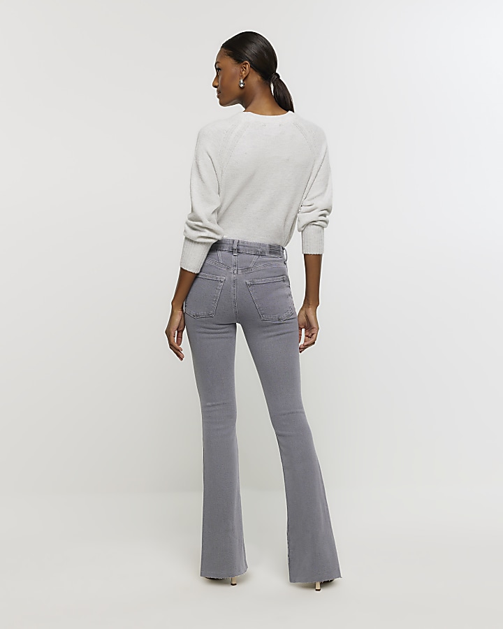 Grey mid rise tummy hold flared jeans